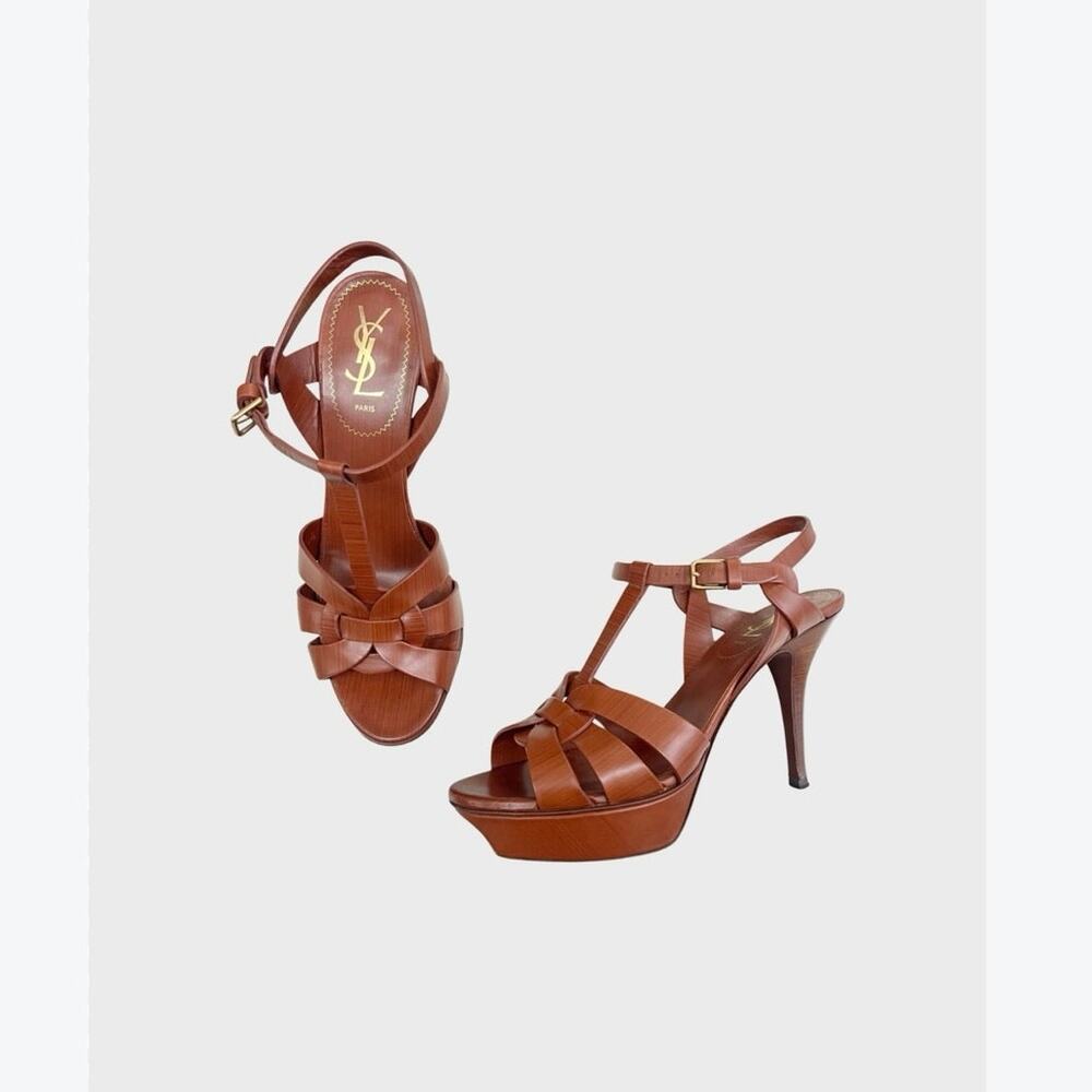 Saint Laurent Paris Saint Laurent Brown Leather Tribute Platform  Sandals